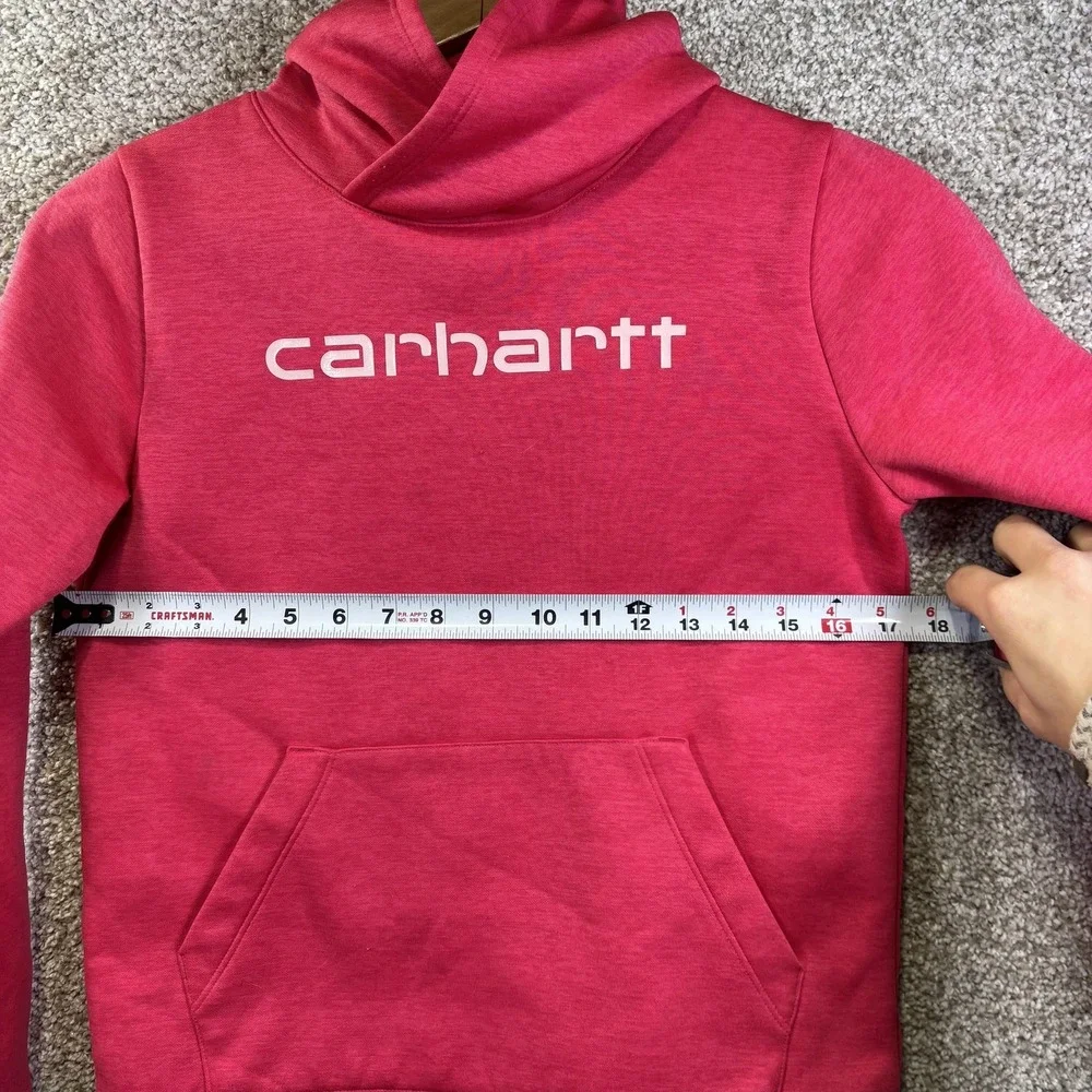 Carhartt Hoodie Youth Large 12‎ Pink Fleece Pullover Kangaroo Pocket Logo